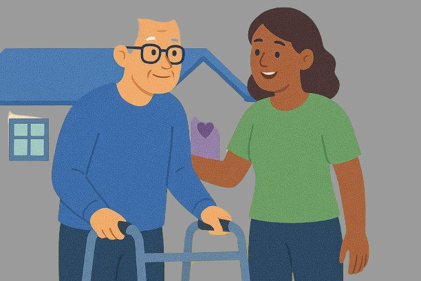 Support worker assisting client